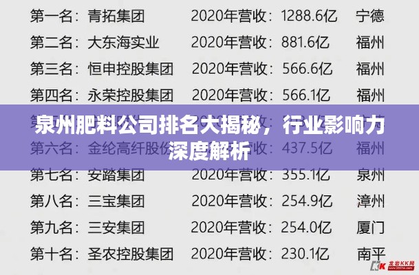 泉州肥料公司排名大揭秘,行业影响力深度解析
